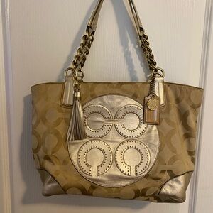 Coach Metallic Gold and Tan Tote Bag